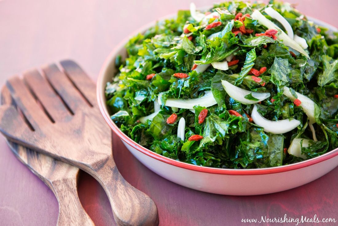 Zippy Kale Salad with Fennel, Sweet Onion, and Goji Berries
