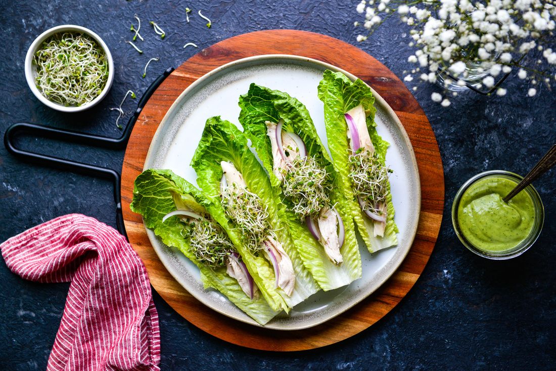 Chicken Lettuce Wraps with Lemony-Dill Avocado Sauce | Nourishing Meals®