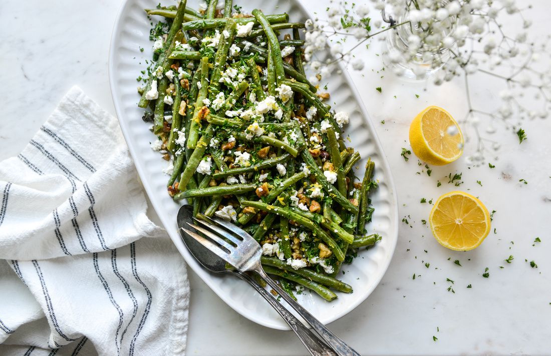 Roasted Green Beans and Walnuts with Feta