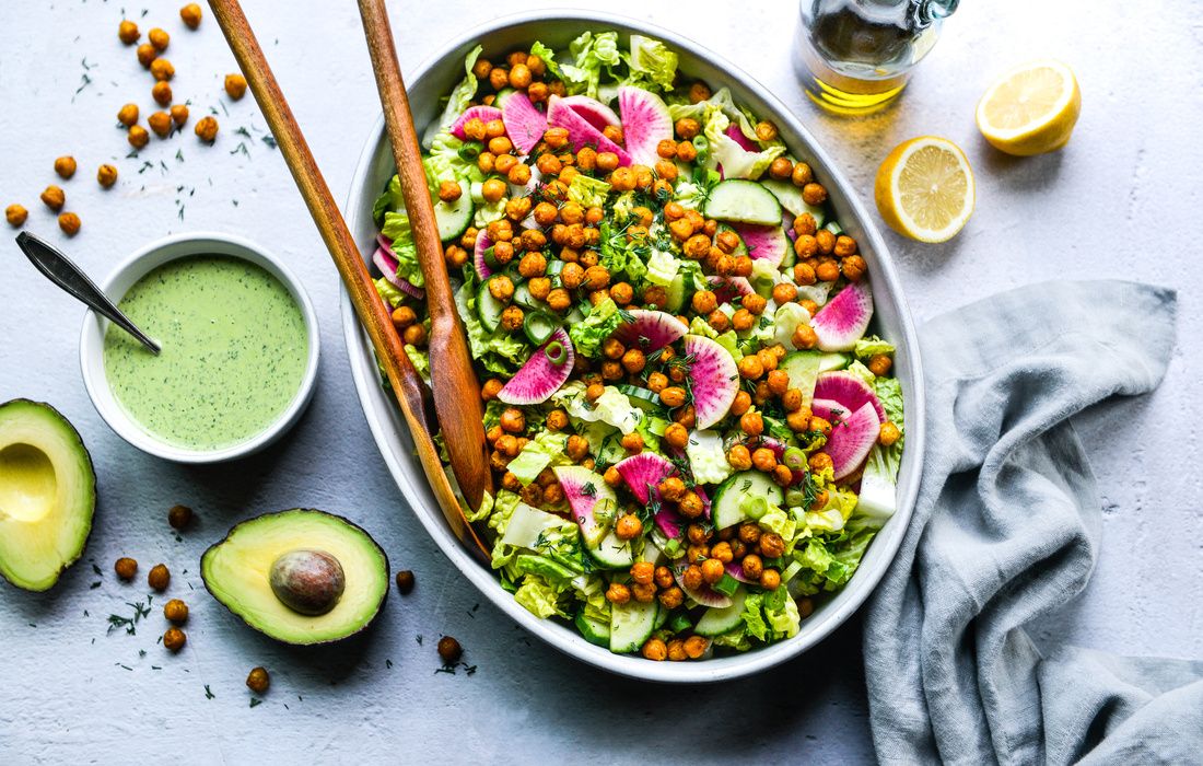 Turmeric Roasted Chickpea and Watermelon Radish Salad with Creamy Parsley-Dill Dressing-1