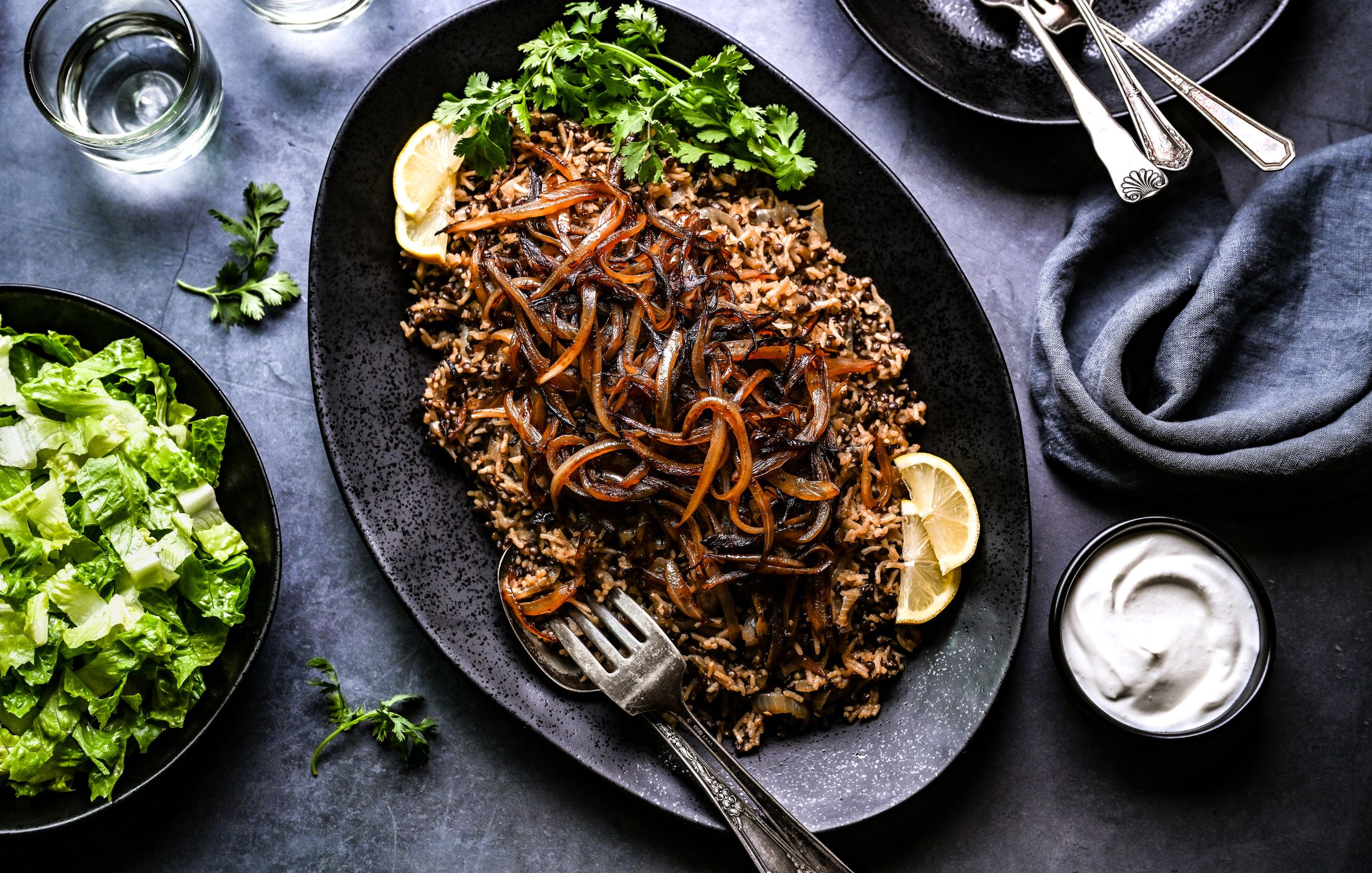 Black Lentils and Rice with Golden Onions Mujadara