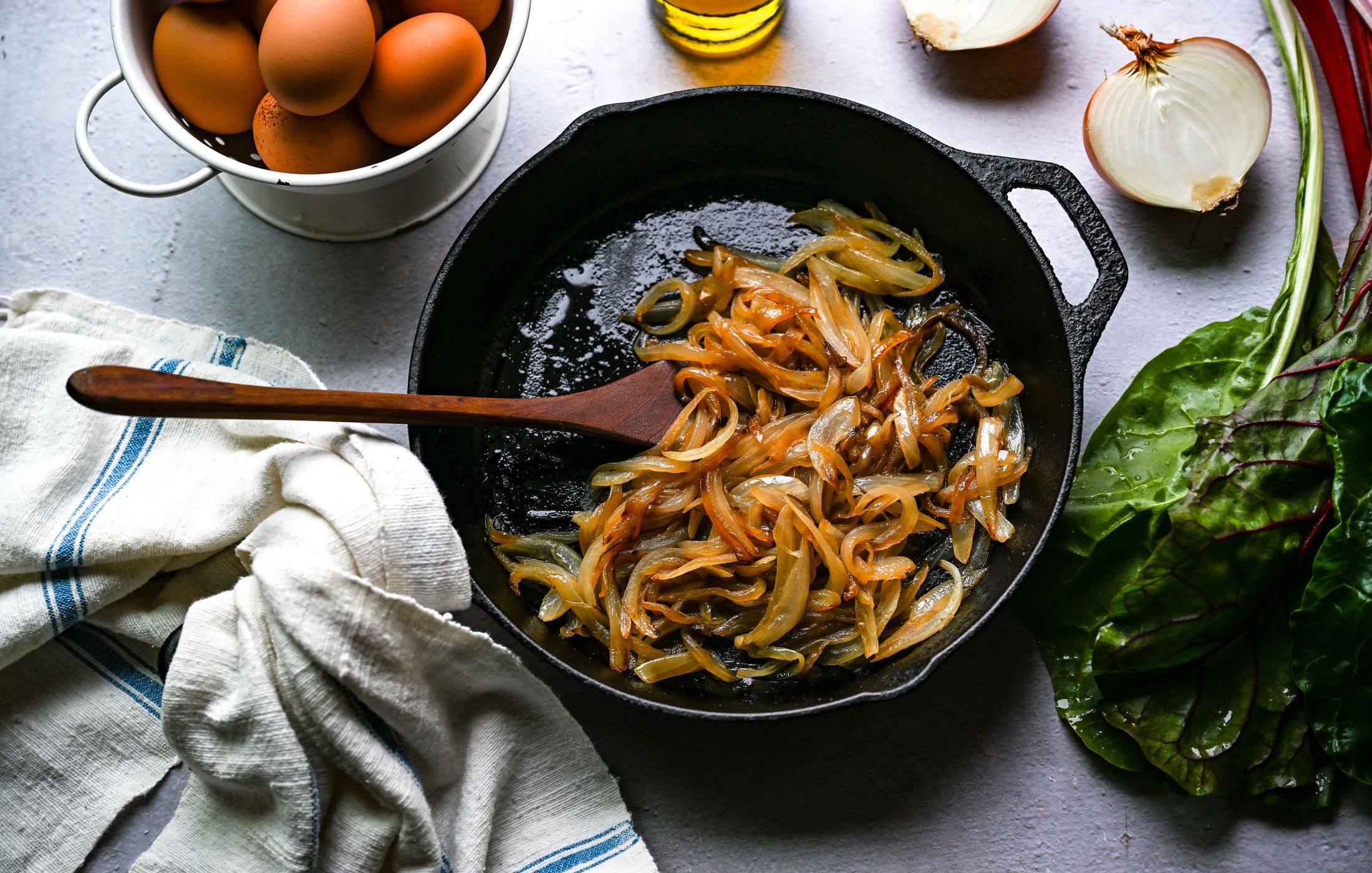 CARAMELIZED ONION CHARD GOAT CHEESE FRITTATA-1