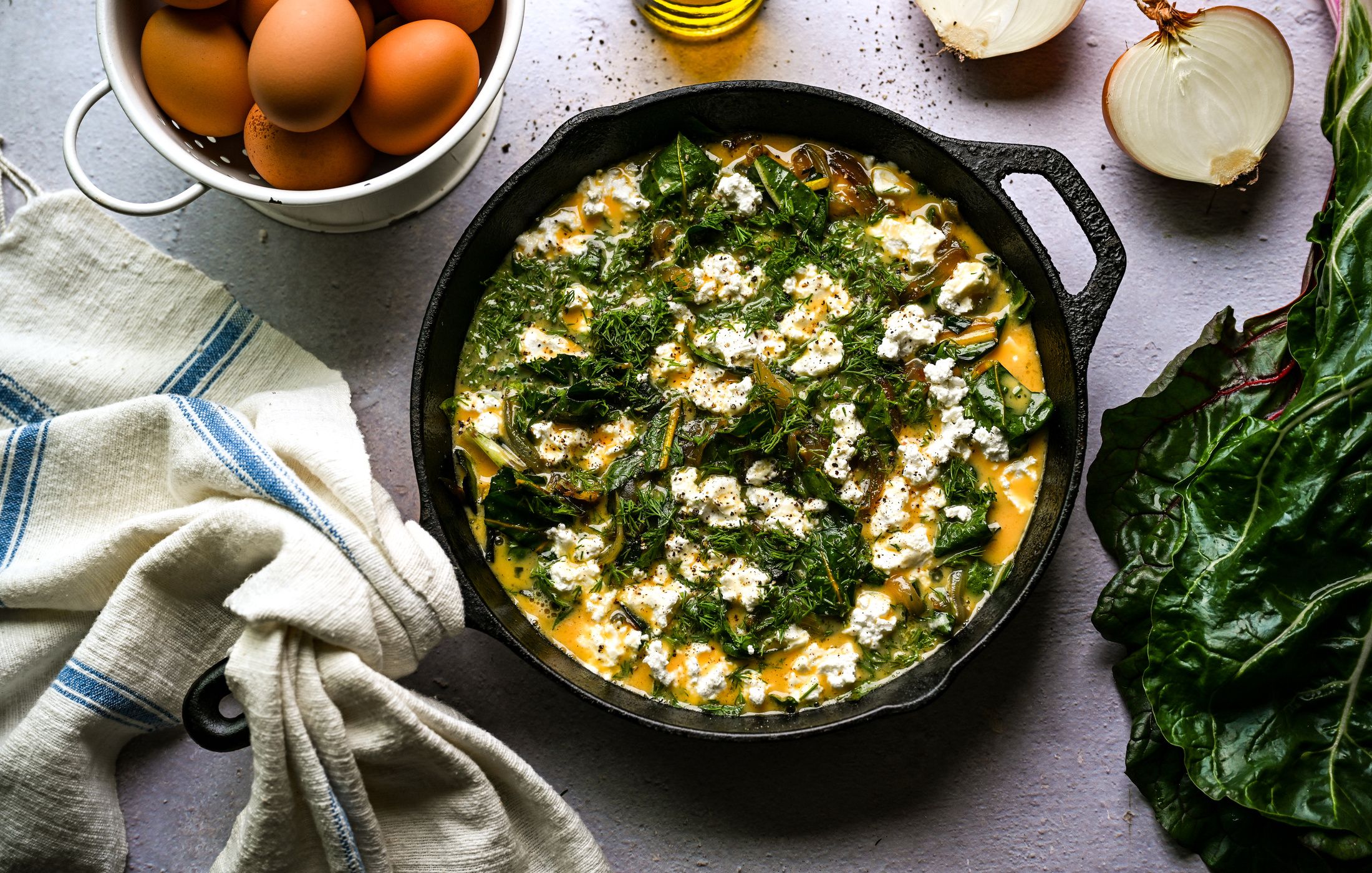 CARAMELIZED ONION CHARD GOAT CHEESE FRITTATA-3