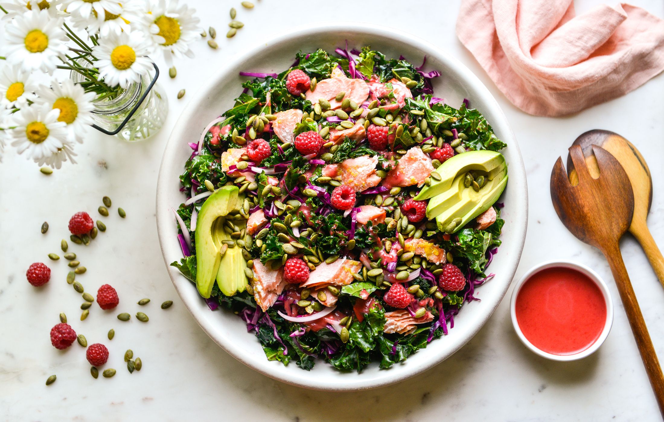 DETOX SALMON RASPBERRY KALE SALAD-RASPBERRY VINAIGRETTE-1