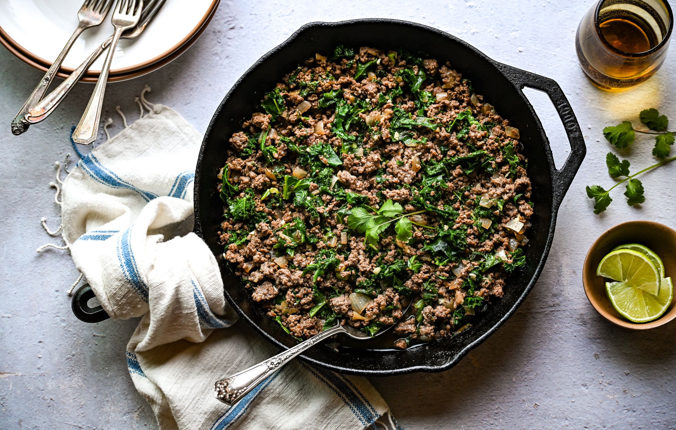 GARLIC-LIME GROUND BEEF AND KALE SKILLET AIP MEAL-1