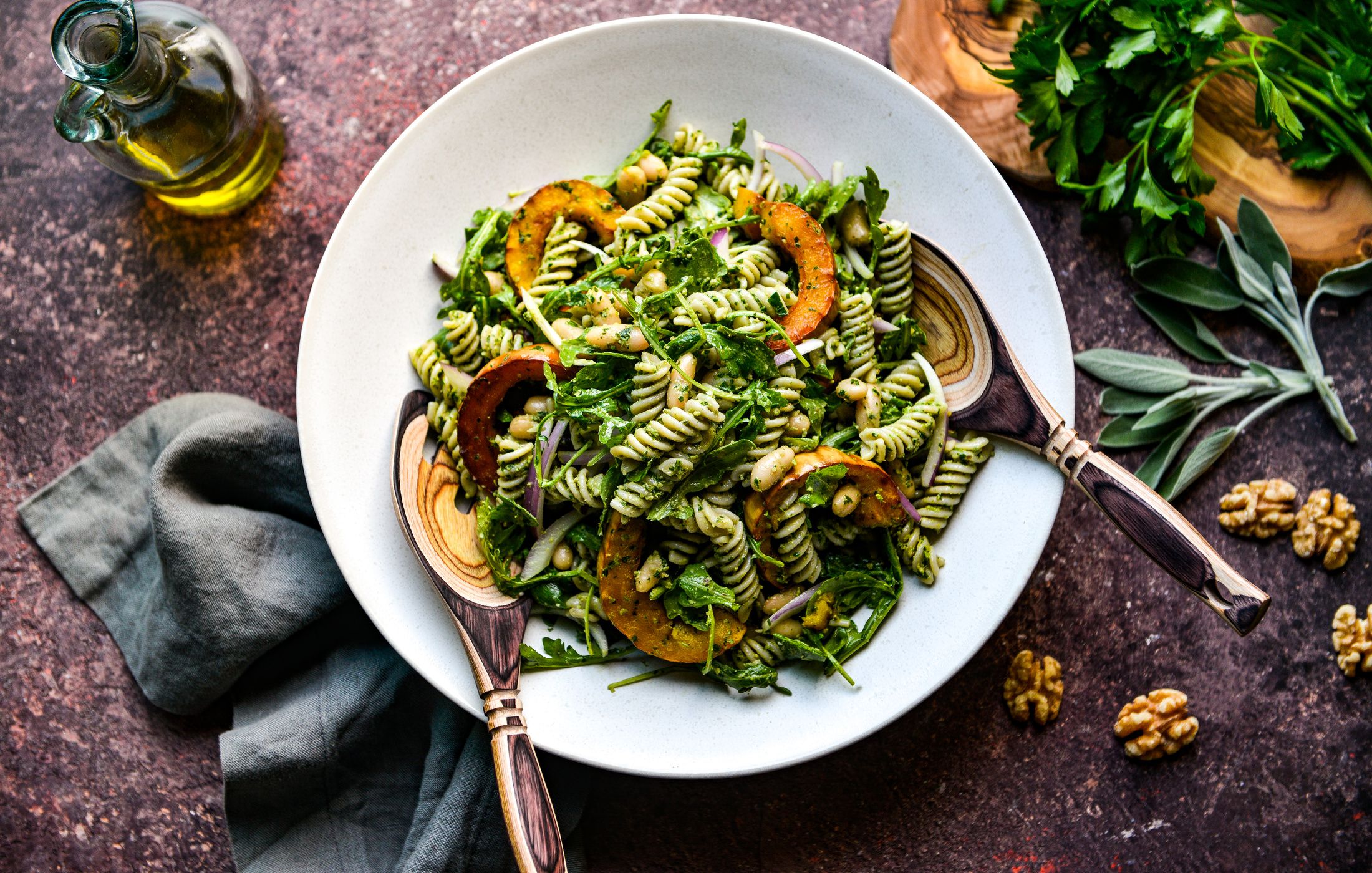 HARVEST PASTA SALAD WITH WALNUT-SAGE PESTO DAIRY-FREE VEGAN GLUTEN-FREE-1
