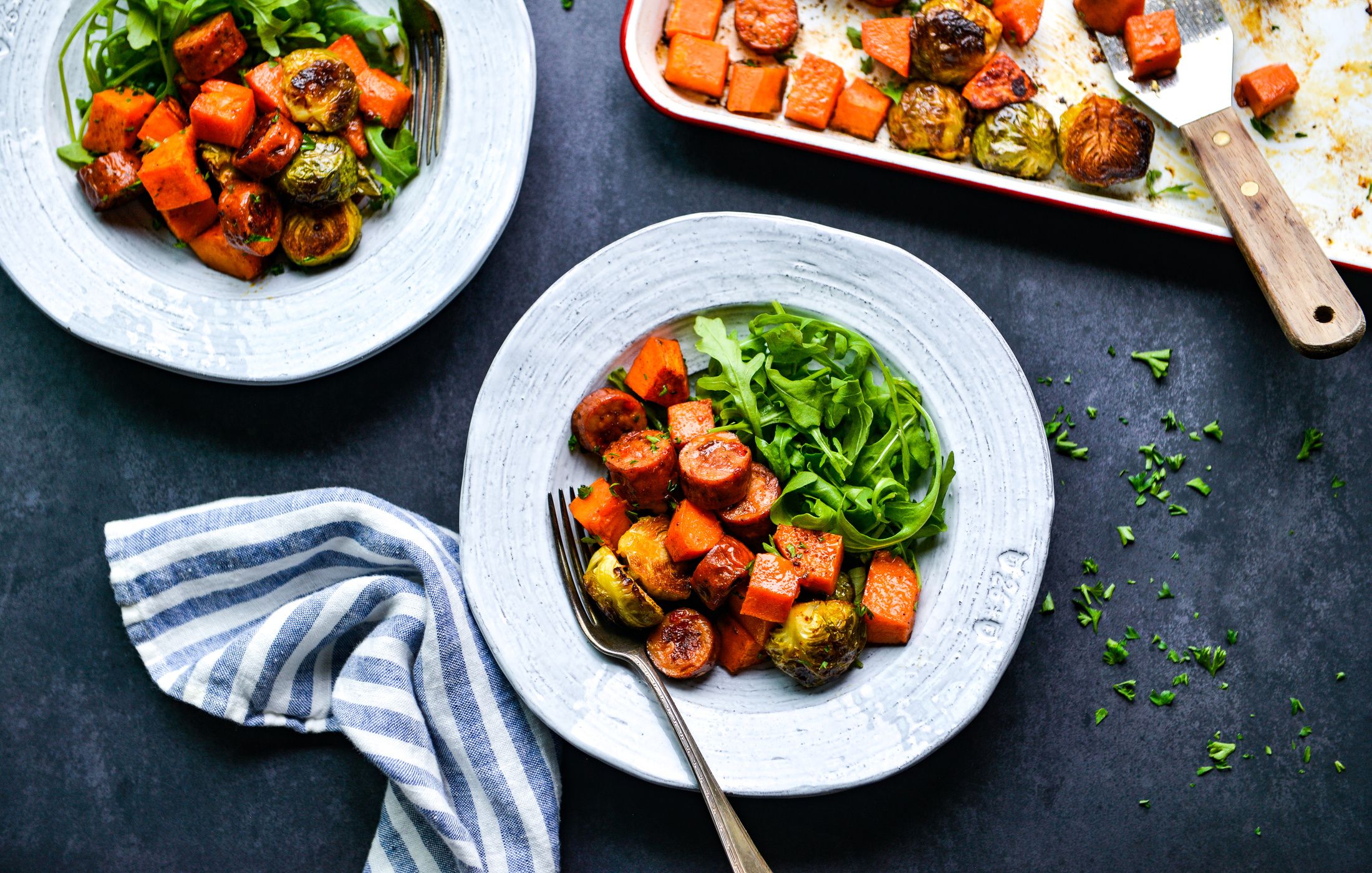 ROASTED SAUSAGE-SWEET POTATO-BRUSSELS SPROUTS-SHEET PAN-11