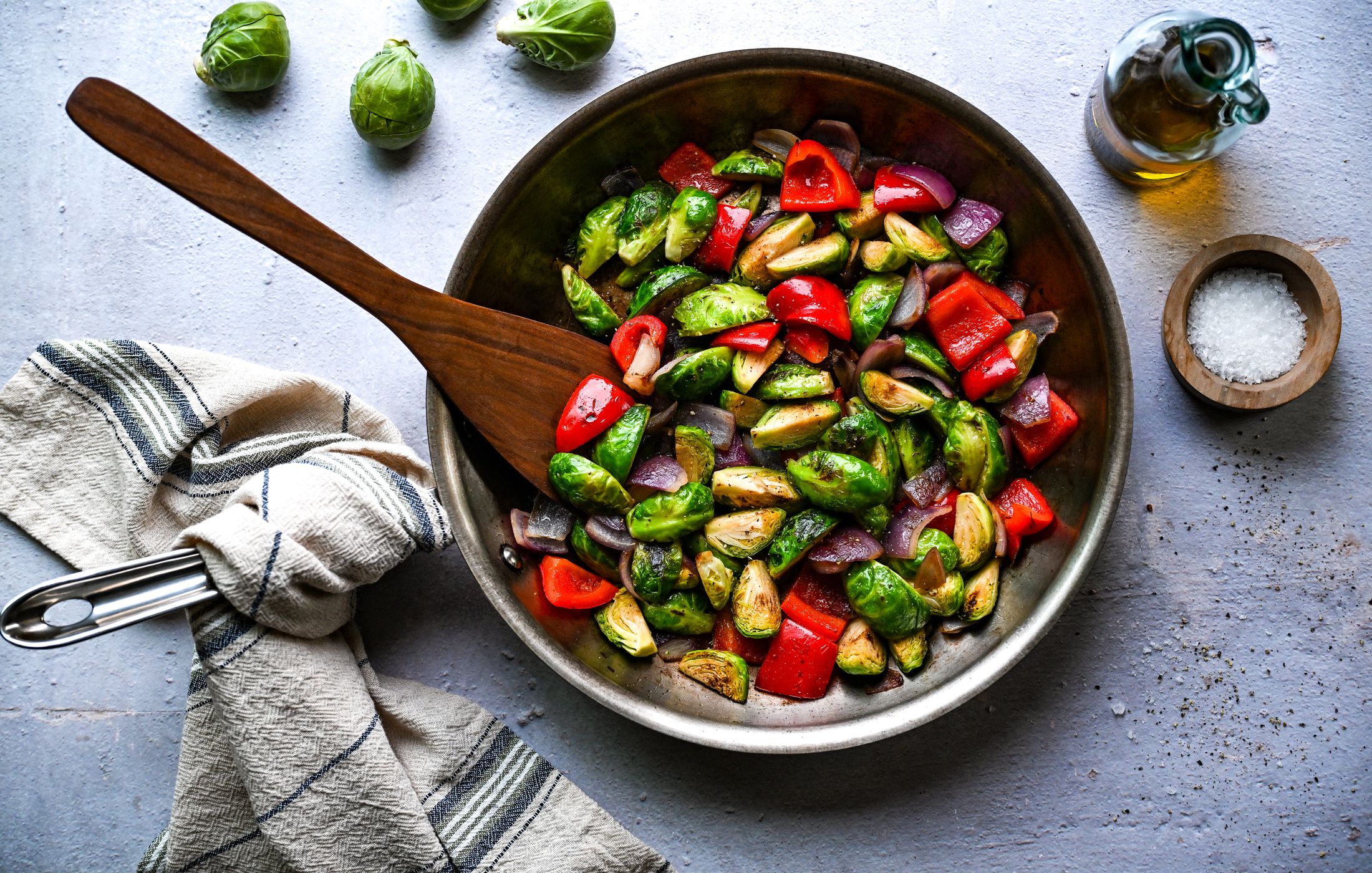 SAUTÉED BRUSSELS SPROUTS RED BELL PEPPERS RED ONIONS-1