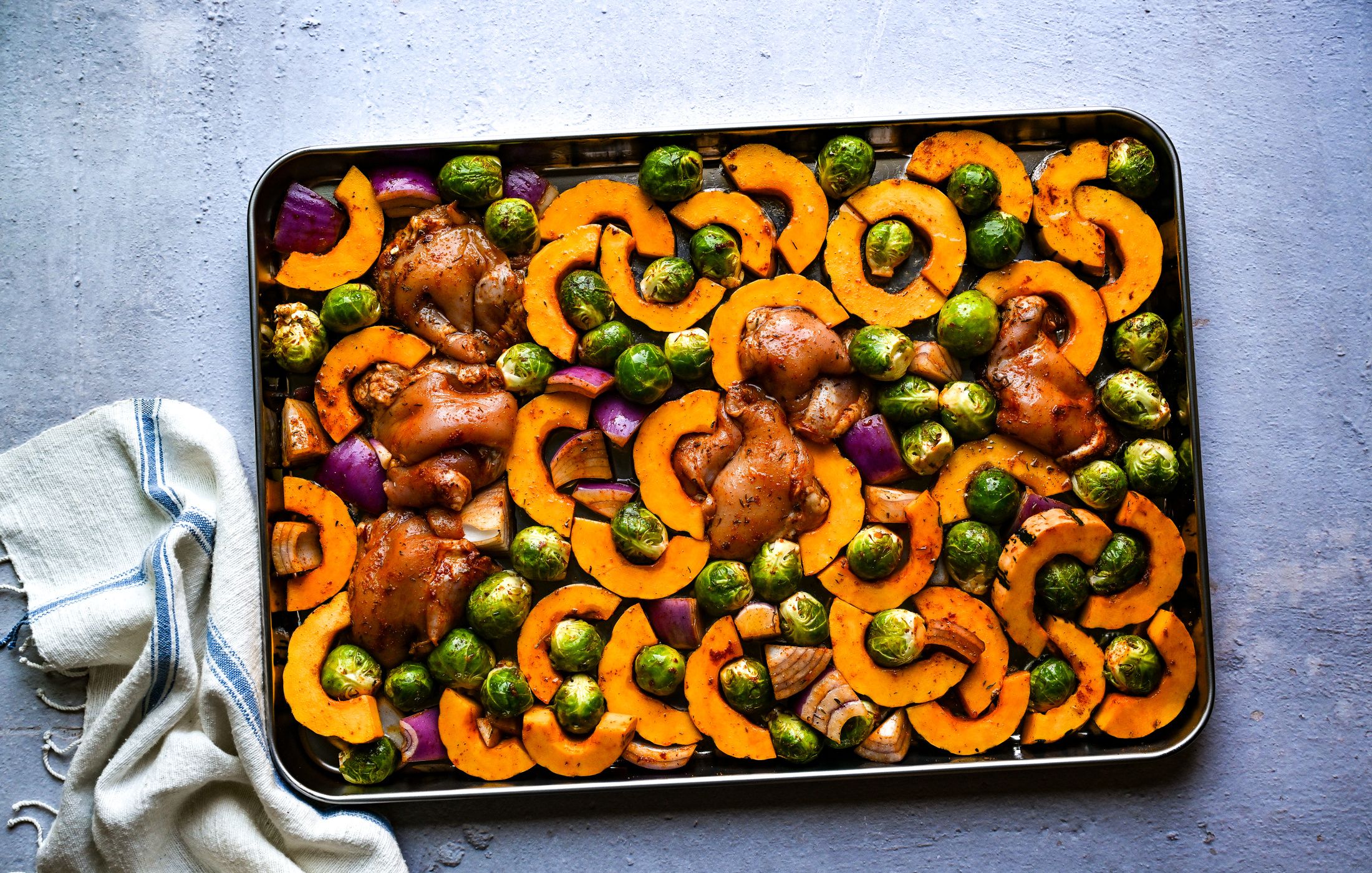 SMOKY SHEET-PAN CHICKEN WITH DELICATA SQUASH & BRUSSELS SPROUTS-2