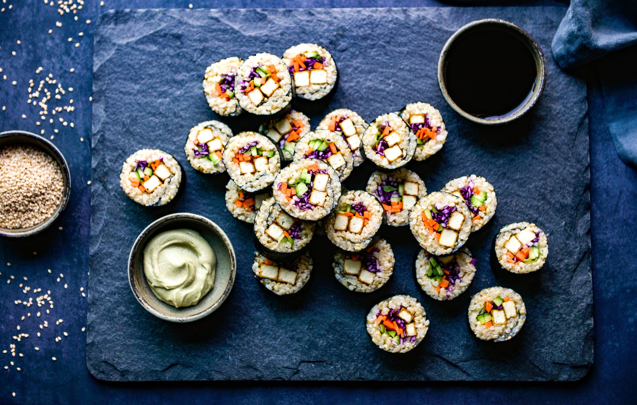 TOFU VEGGIE NORI ROLLS WITH STICKY BROWN RICE-1