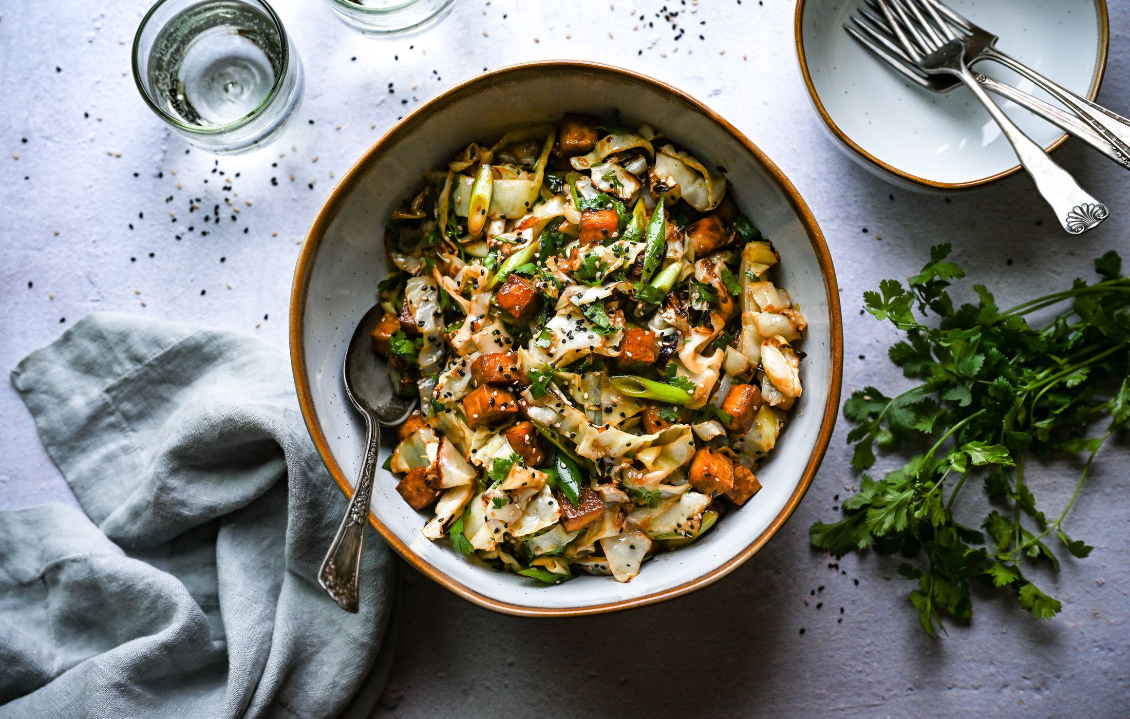 WARM ROASTED CABBAGE AND TOFU SALAD WITH MISO-MAPLE DRESSING-1