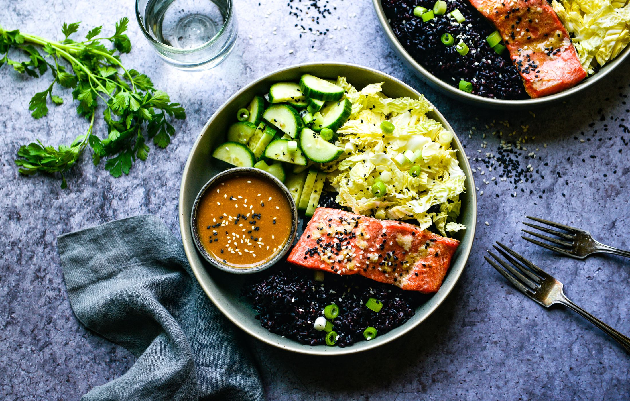 WILD SALMON BLACK RICE NAPA CABBAGE BOWLS WITH CITRUS MISO DRESSING-1