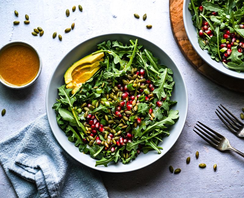ARUGULA, AVOCADO, AND POMEGRANATE SALAD WITH ORANGE VINAIGRETTE-1