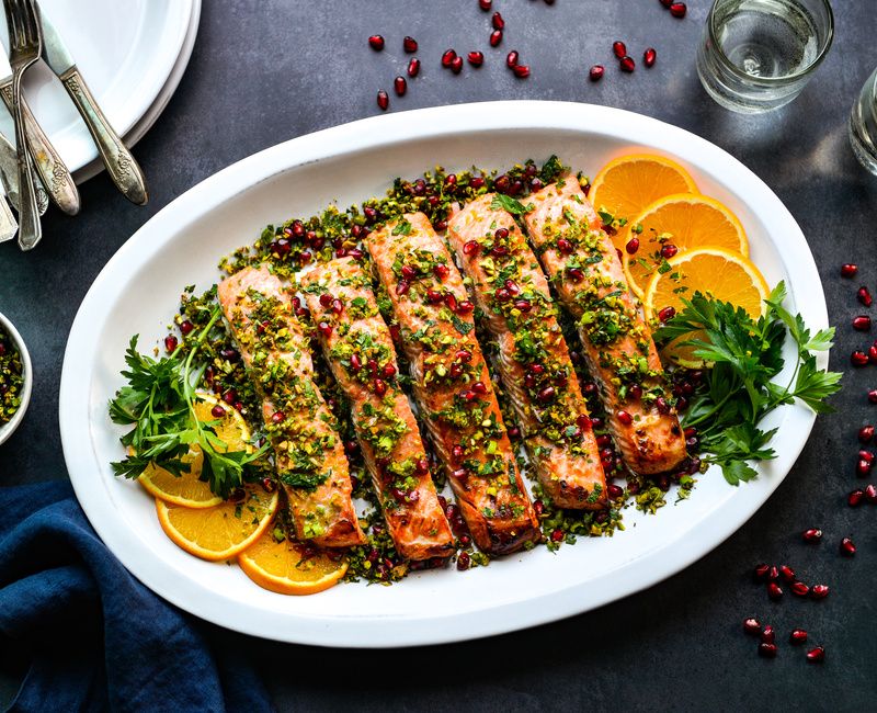 CITRUS ROASTED SALMON WITH POMEGRANATE PISTACHIO GREMOLATA-1