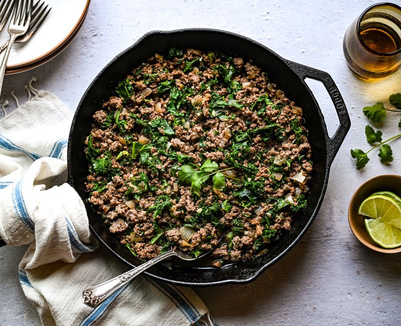 GARLIC-LIME GROUND BEEF AND KALE SKILLET AIP MEAL-1