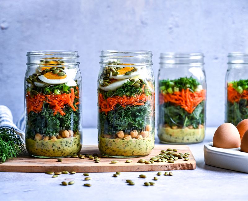 MEDITTERANEAN HIGH-PROTEIN EGG CHICKPEA KALE SALAD JARS-LEMON-HERB DRESSING-1