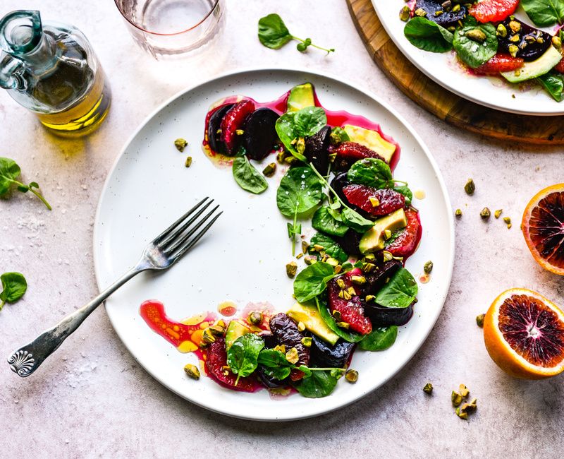 ROASTED BEET WATERCRESS BLOOD ORANGE PISTACHIO SALAD VEGAN-1