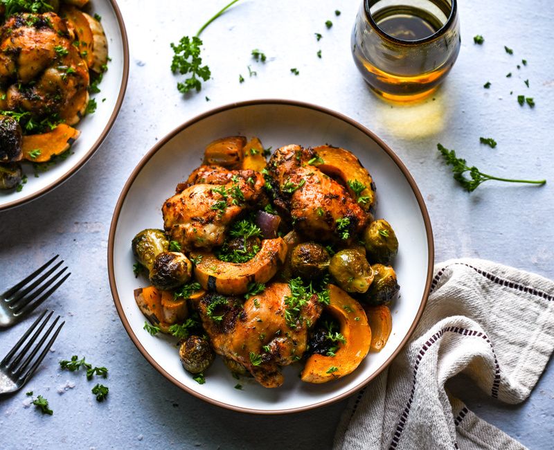 SMOKY SHEET-PAN CHICKEN WITH DELICATA SQUASH & BRUSSELS SPROUTS-12