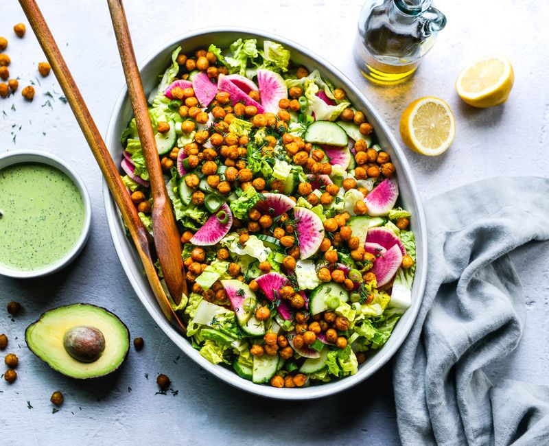 Turmeric Roasted Chickpea and Watermelon Radish Salad with Creamy Parsley-Dill Dressing-1
