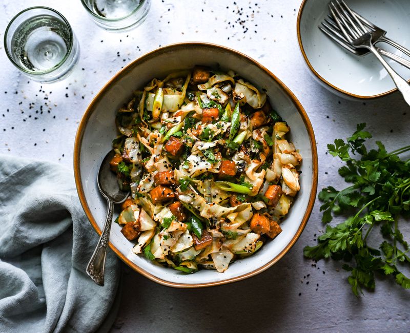 WARM ROASTED CABBAGE AND TOFU SALAD WITH MISO-MAPLE DRESSING-1
